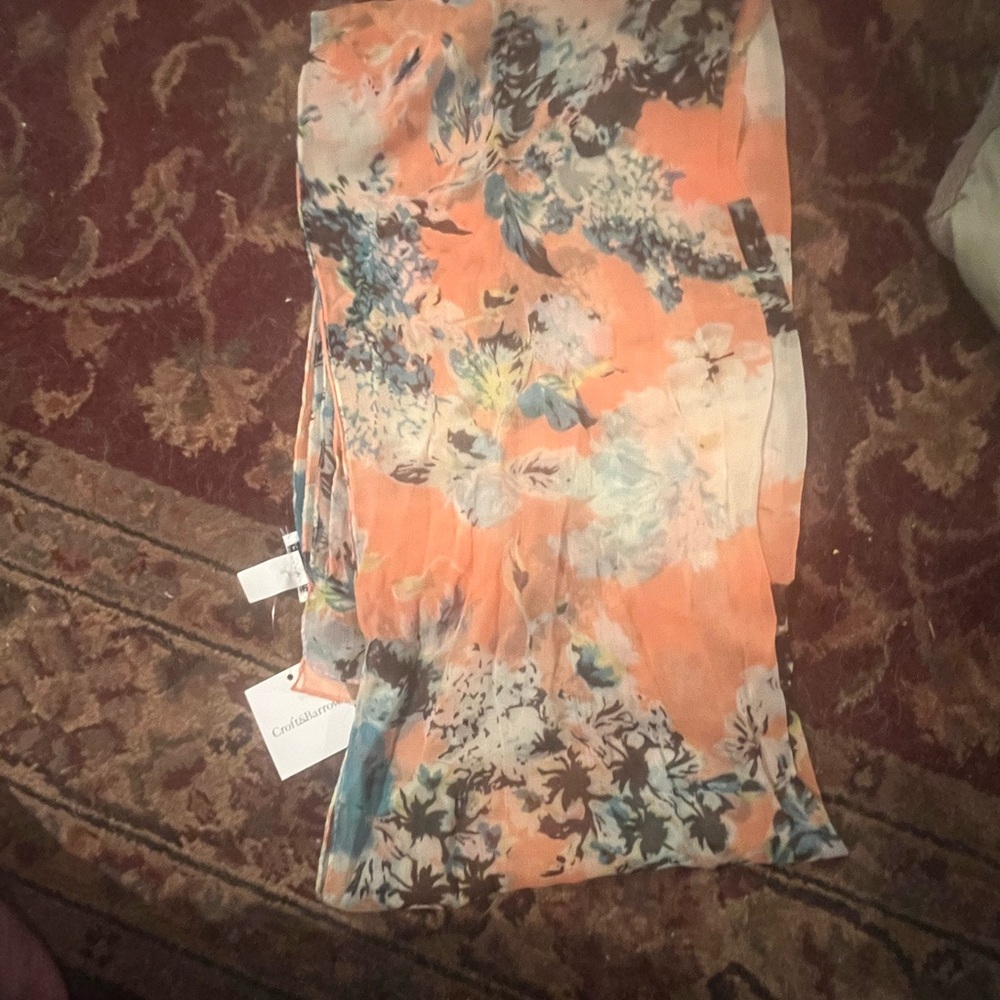 Croft & Barrow Floral Orange & Blue Lightweight Scarf